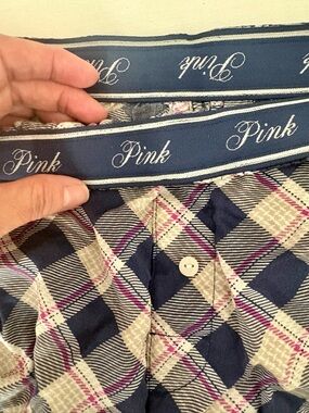 PINK Victoria's Secret Navy, Cream & Pink Plaid Tencel Pajama Shorts